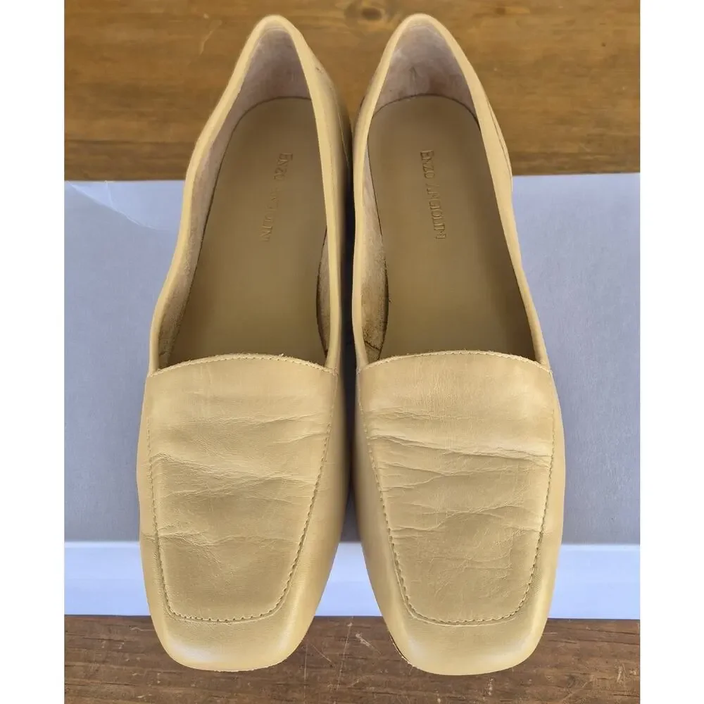 Enzo Angiolini Liberty Leather Loafers in Cream Slip On Flats Size 9